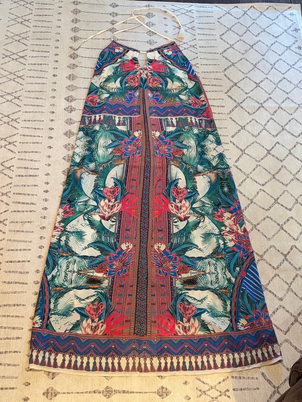 Flying Tomato Halter Maxi Dress M Tropical Floral Boho Resort Vacation Open Back